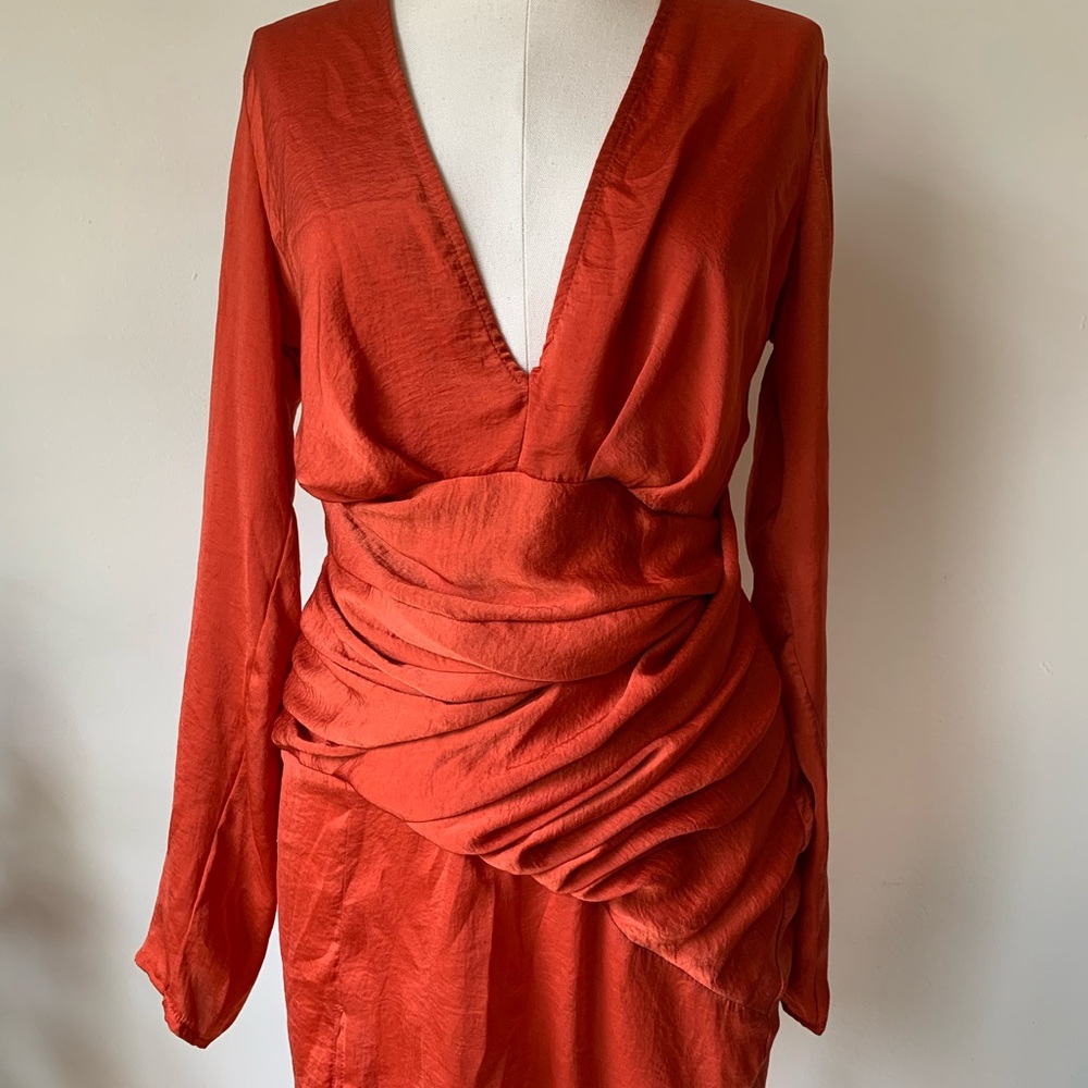 Rust Orange Draped Dress